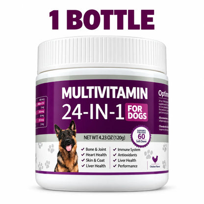 24 in 1 Dog Multivitamin Soft Chews 60 Count Chicken Flavor Daily Nutrition Supplement for Skin Coat Joint Support Pet Care 120g