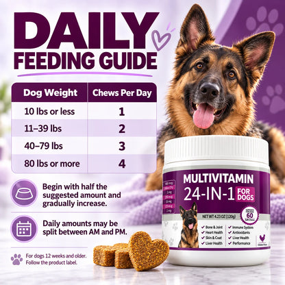24 in 1 Dog Multivitamin Soft Chews 60 Count Chicken Flavor Daily Nutrition Supplement for Skin Coat Joint Support Pet Care 120g