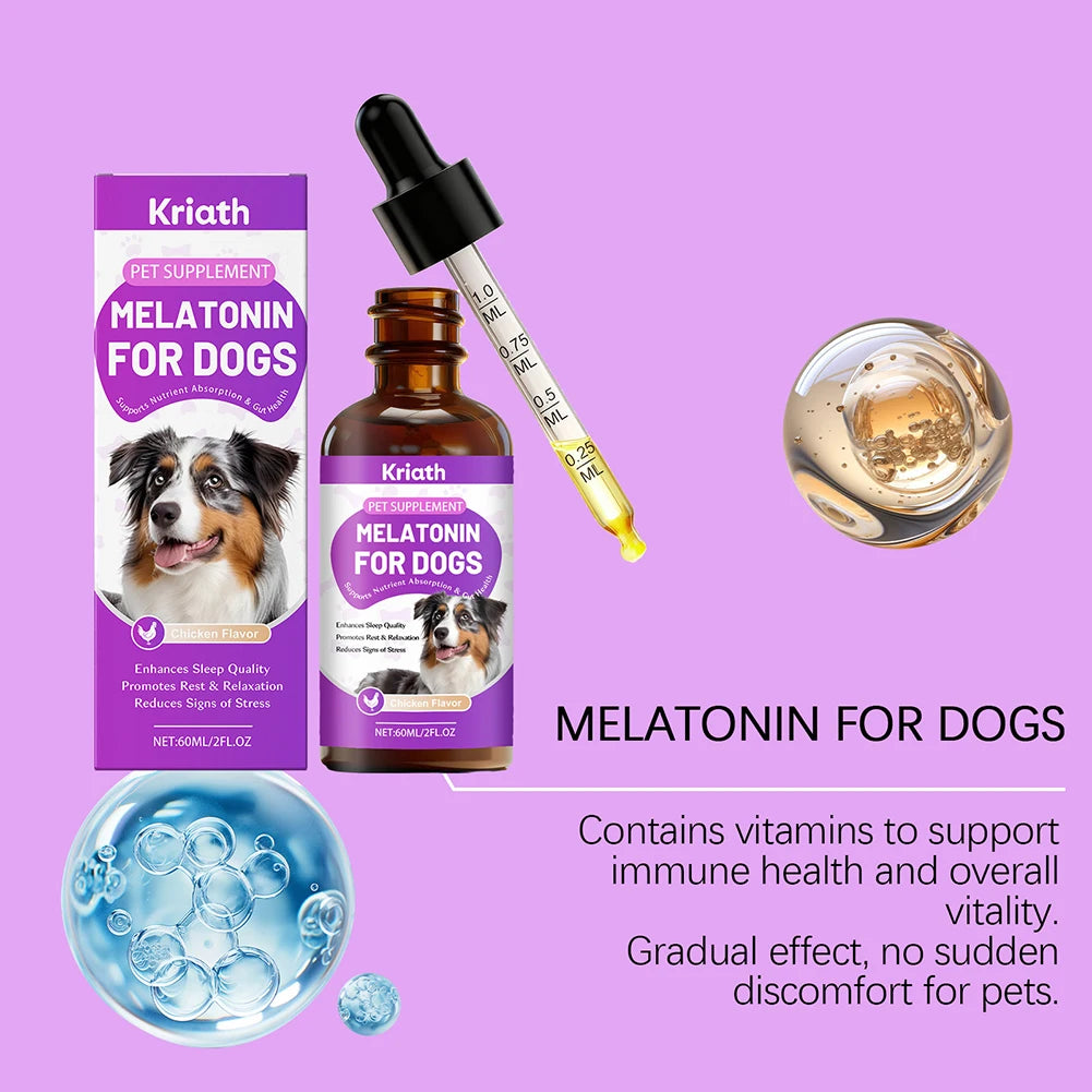 60ml Dog Melatonin For Dogs,Calming Stress Relief Drops,Pet Skin Soothing Drops For Dogs Sensitive Skin Pet Supplies
