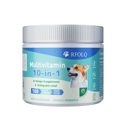 Multivitamin 10-in-1 Dog Nutritional Chewable Tablet with Glucosamine & Probiotics – Joint Support & Skin Health