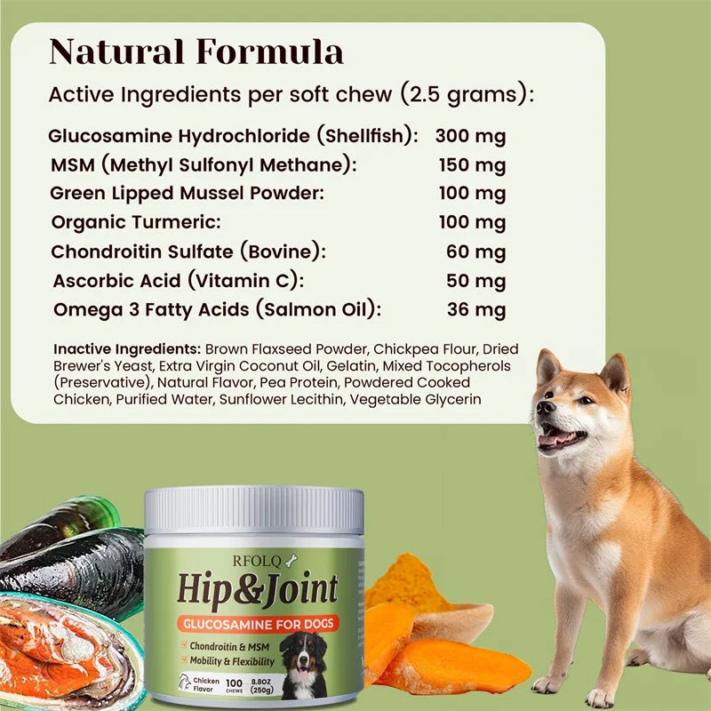 Hip & Joint Chews - Reduce Discomfort, Enhance Joint Flexibility, Maintain Bone and Joint Health, Promotes Healthy Skin and Coat