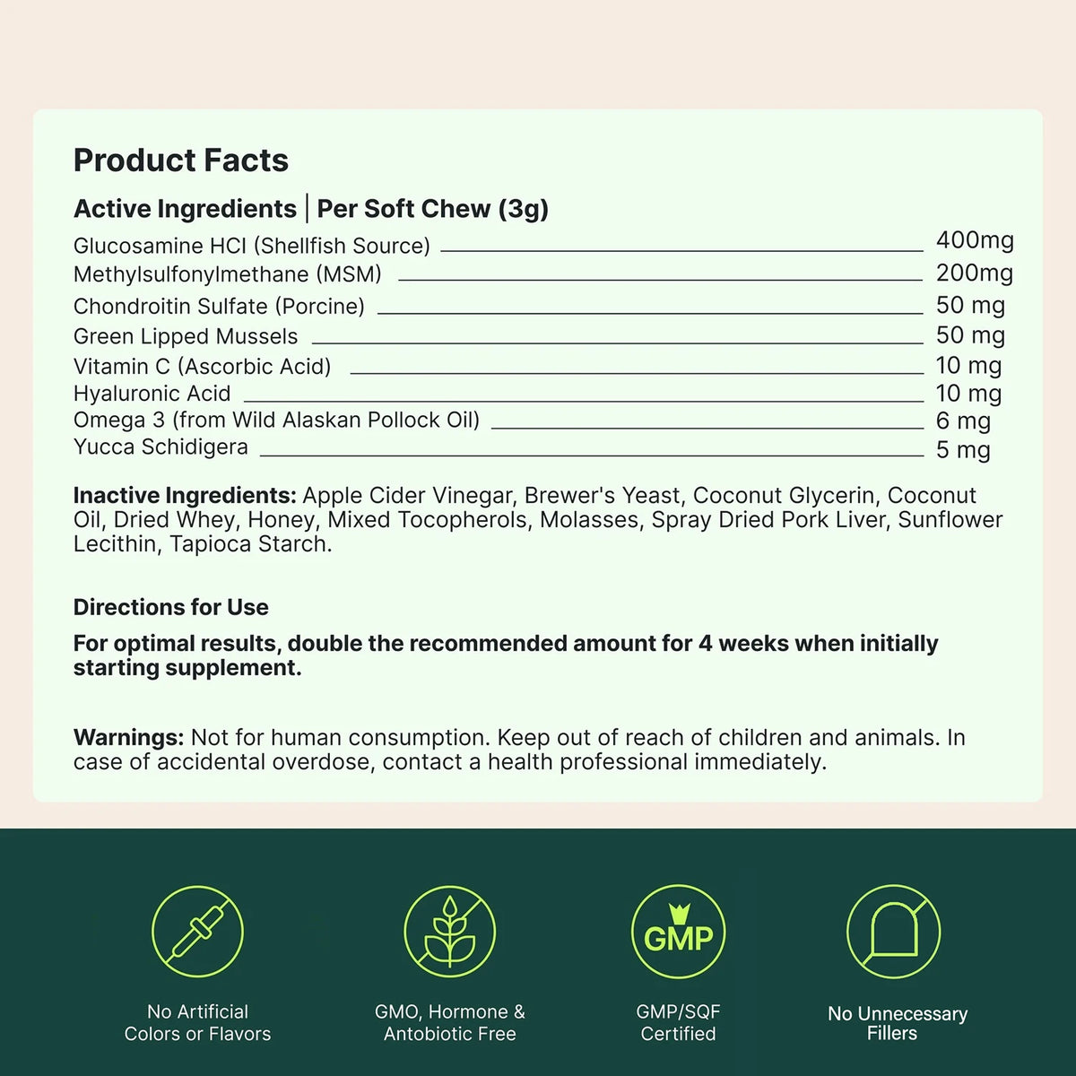 Advanced Dog Hip and Joint Supplement for Small & Medium Breeds Dog - Glucosamine Chondroitin, Omega 3 MSM Green Lipped Mussel