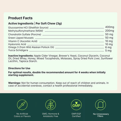 Advanced Dog Hip and Joint Supplement for Small & Medium Breeds Dog - Glucosamine Chondroitin, Omega 3 MSM Green Lipped Mussel