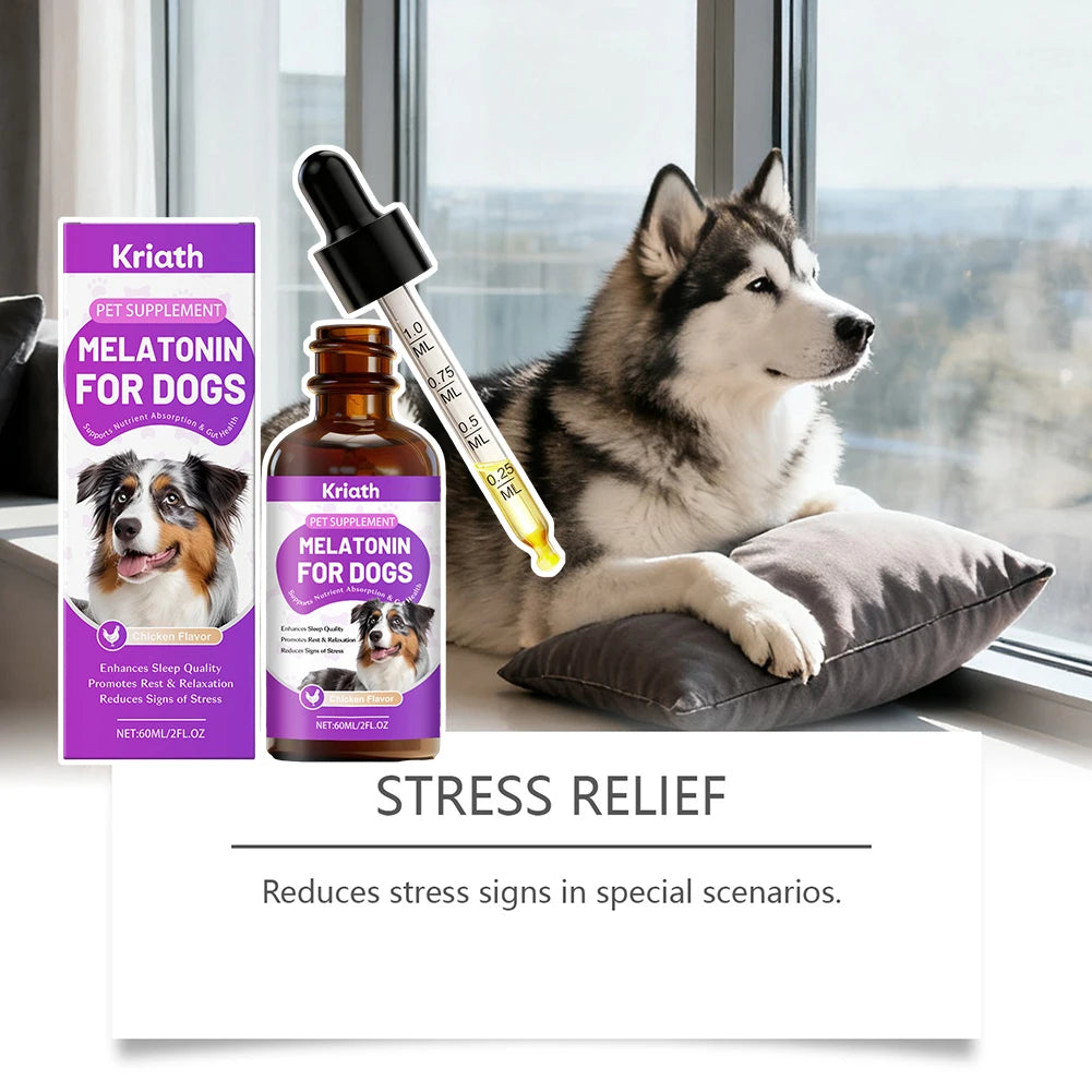 60ml Dog Melatonin For Dogs,Calming Stress Relief Drops,Pet Skin Soothing Drops For Dogs Sensitive Skin Pet Supplies