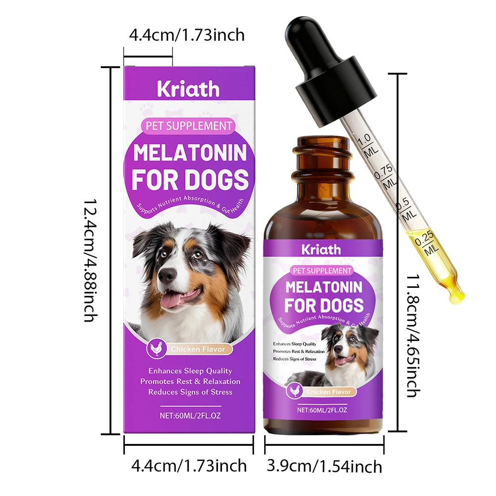 60ml Dog Melatonin For Dogs,Calming Stress Relief Drops,Pet Skin Soothing Drops For Dogs Sensitive Skin Pet Supplies