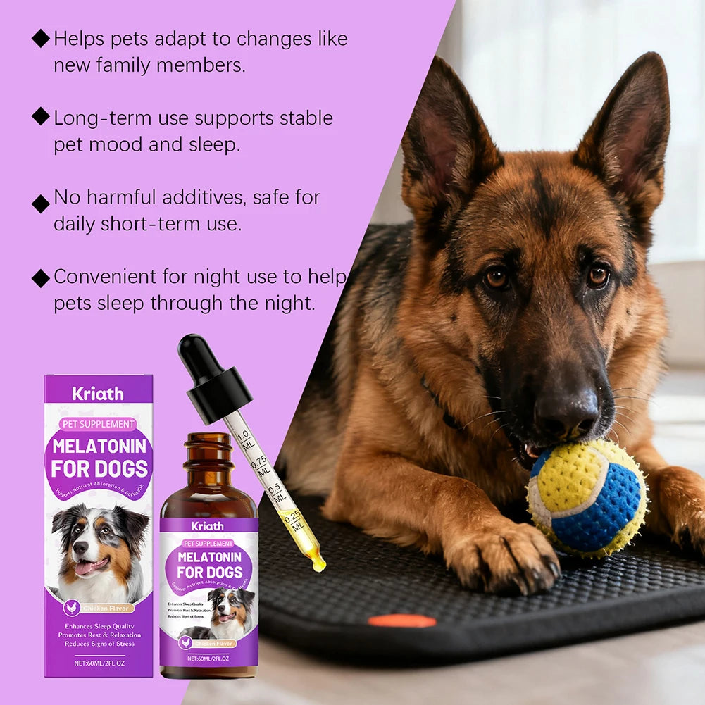 60ml Dog Melatonin For Dogs,Calming Stress Relief Drops,Pet Skin Soothing Drops For Dogs Sensitive Skin Pet Supplies