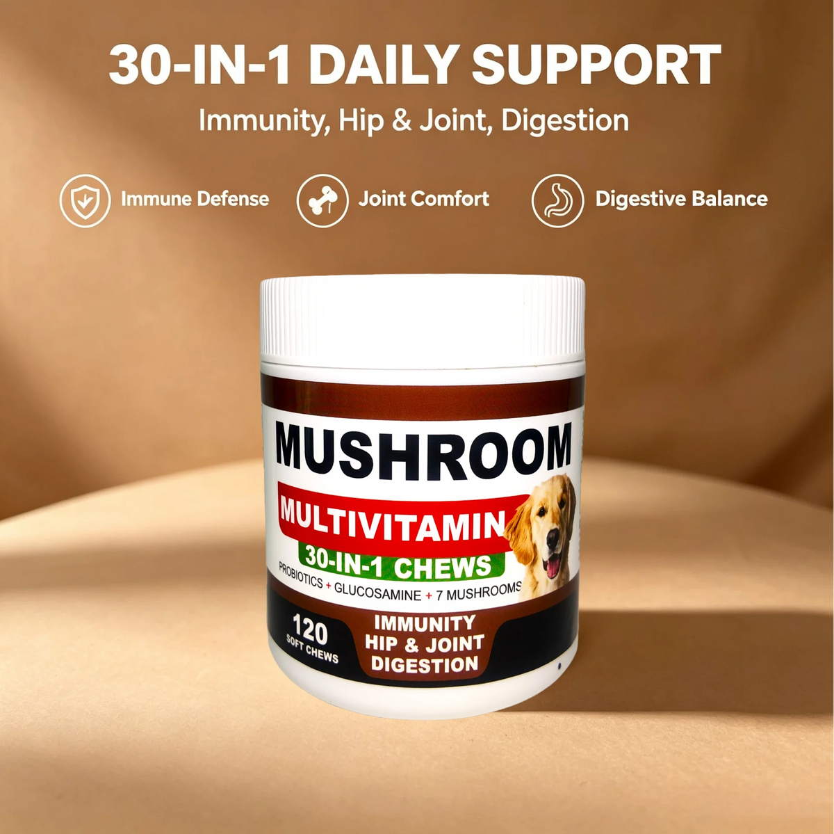 Mushroom Supplement for Dogs - Mushrooms for Dogs - 120 Chews