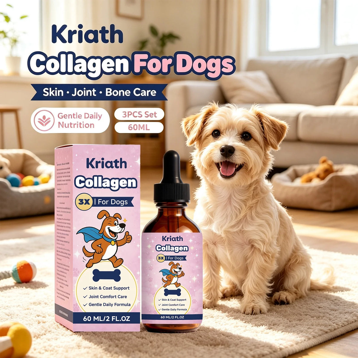 Dog Collagen Liquid Drops Enhance Joint Flexibility Strengthen Bone Improve Skin Condition Mild Daily Dog Nutritional Supplement