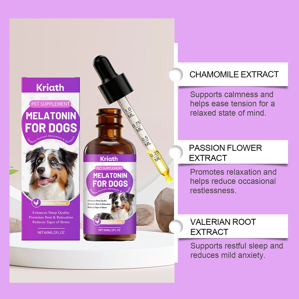 60ml Dog Melatonin For Dogs,Calming Stress Relief Drops,Pet Skin Soothing Drops For Dogs Sensitive Skin Pet Supplies