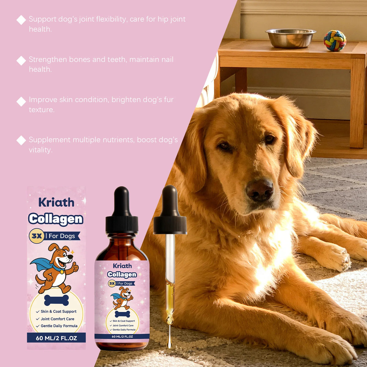 Dog Collagen Liquid Drops Enhance Joint Flexibility Strengthen Bone Improve Skin Condition Mild Daily Dog Nutritional Supplement