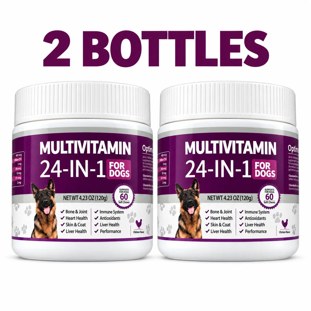 24 in 1 Dog Multivitamin Soft Chews 60 Count Chicken Flavor Daily Nutrition Supplement for Skin Coat Joint Support Pet Care 120g