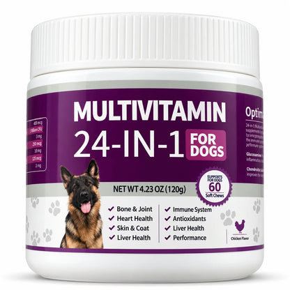 24 in 1 Dog Multivitamin Soft Chews 60 Count Chicken Flavor Daily Nutrition Supplement for Skin Coat Joint Support Pet Care 120g