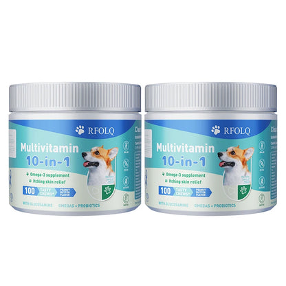 Multivitamin 10-in-1 Dog Nutritional Chewable Tablet with Glucosamine & Probiotics – Joint Support & Skin Health