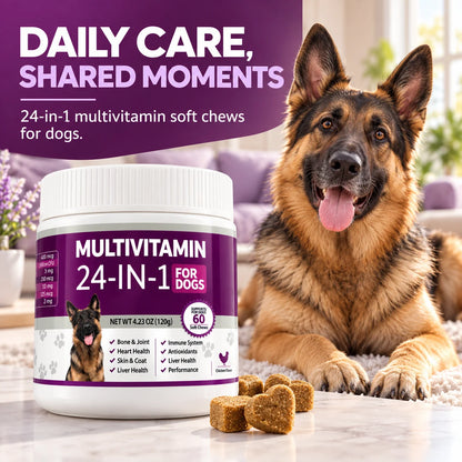24 in 1 Dog Multivitamin Soft Chews 60 Count Chicken Flavor Daily Nutrition Supplement for Skin Coat Joint Support Pet Care 120g