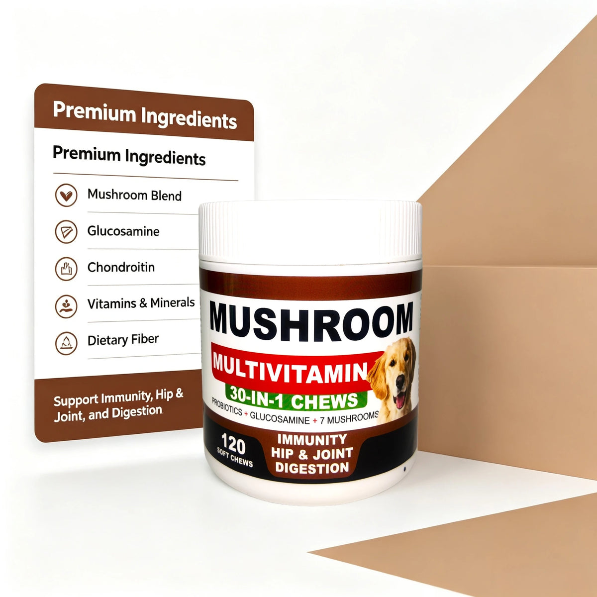 Mushroom Supplement for Dogs - Mushrooms for Dogs - 120 Chews