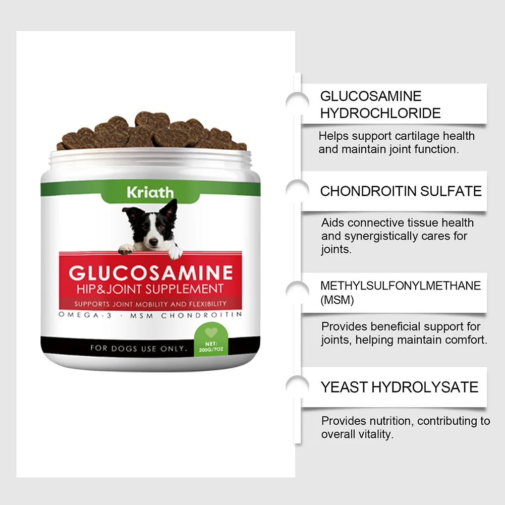 200g Premium Dog Joint Support Chews Fast-Acting Mobility Aid For Senior & Active Dogs Reduce Stiffness Improve Comfort